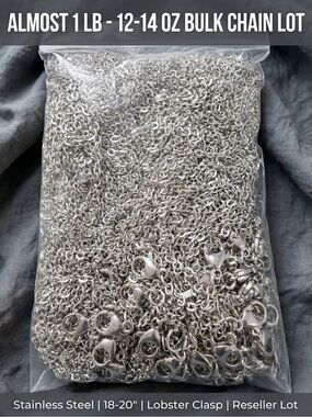 13oz Bulk Silver Chain Necklace Lot Stainless Steel 18-20” Lobster Clasp Resale